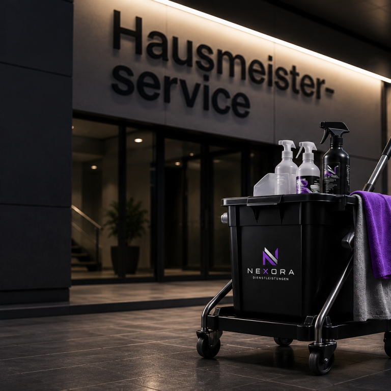 Hausmeisterservice von Nexora – Reinigungswagen im Eingangsbereich eines Gebäudes